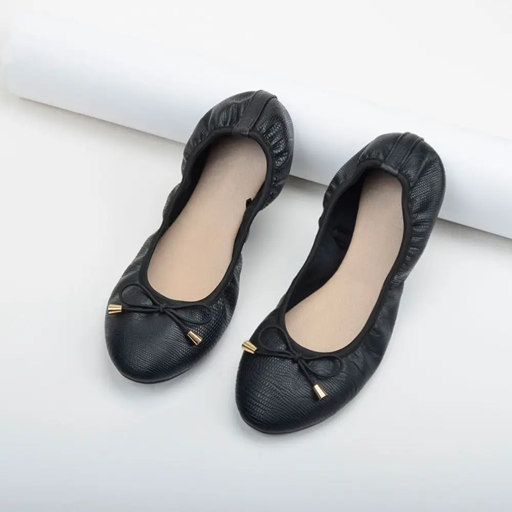 Shallow Mouth PU Ballet Shoes Bowknot Lightweight Soft Sole Flat Shoes Foldable Thread Chicken Rolls Dance Shoes Women Girls