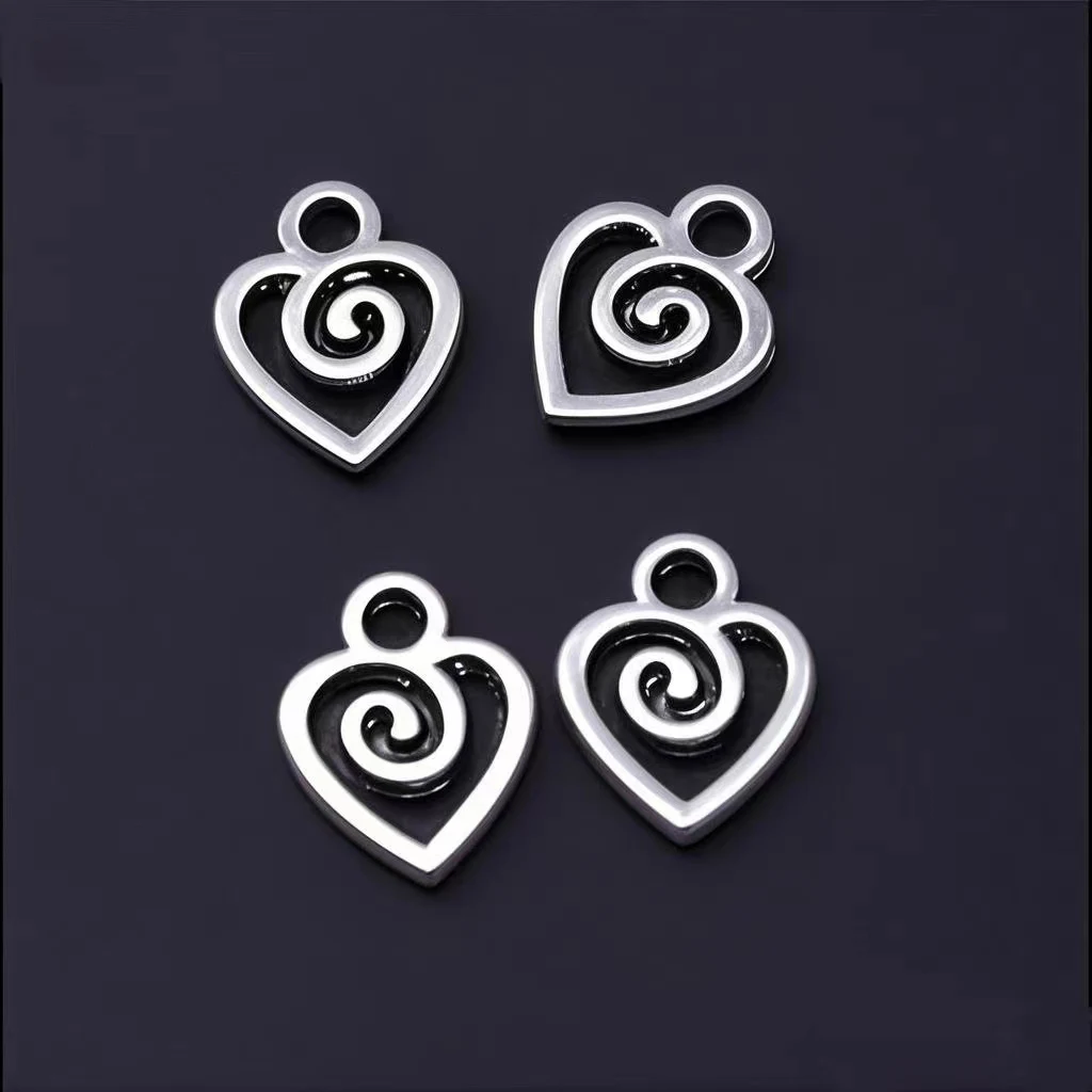 40Pcs/Lot Charms 10x7mm Swirl Heart Charms For Jewelry Making DIY Jewelry Findings Antique Silver Color Alloy Charms Pendant