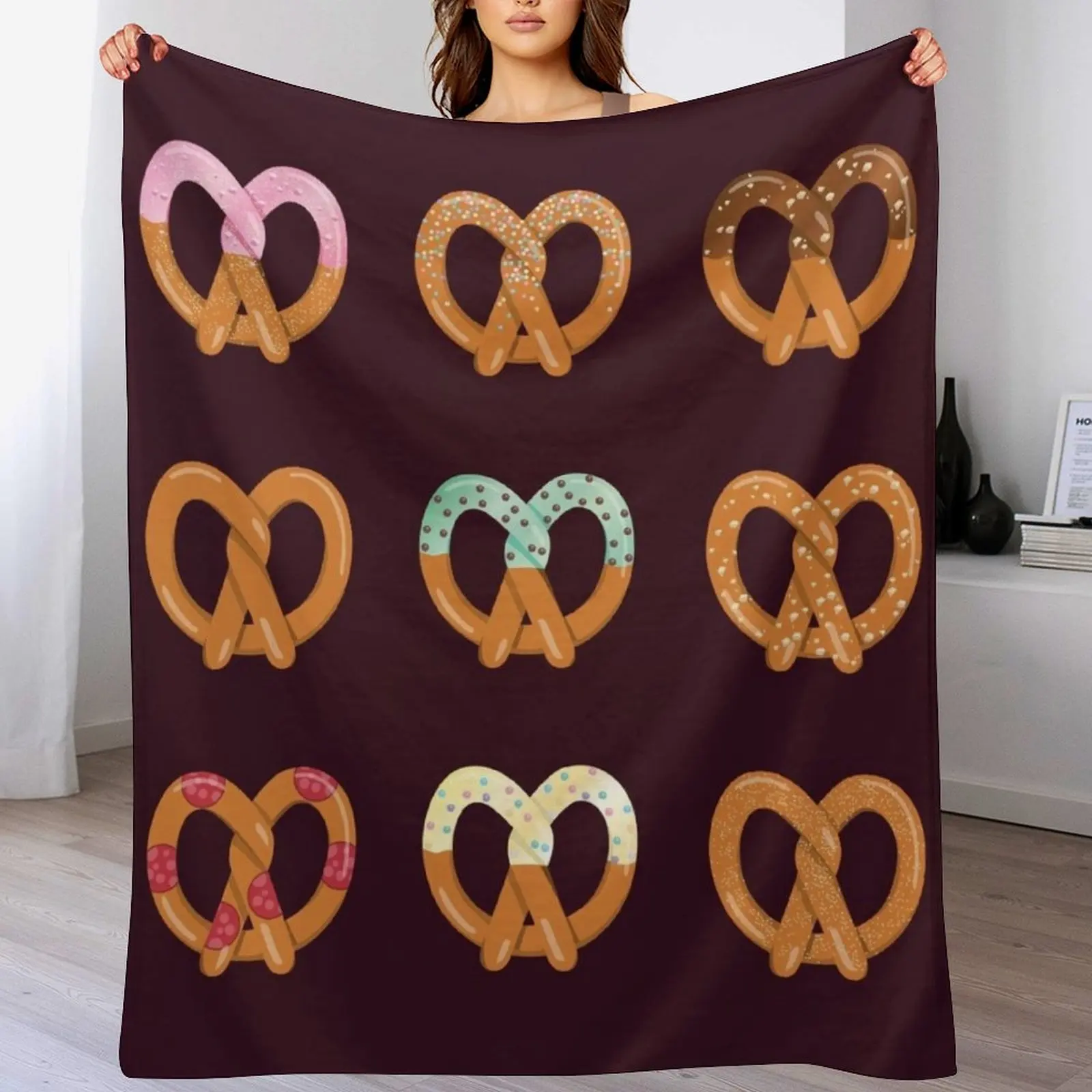 

9 Pretzel Topping Flavors Throw Blanket sofa bed Sleeping Bag Stuffeds Cute Blankets
