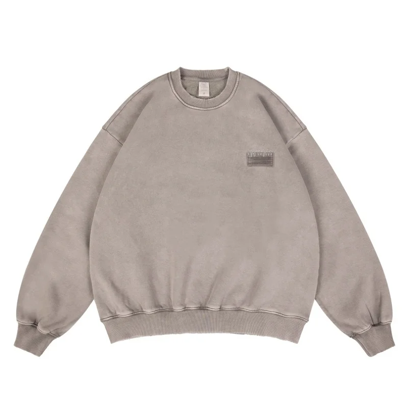 

Мужская толстовка большого размера, зимняя флисовая подкладка с круглым вырезом, повседневная удобная спортивная одежда, простая однотонная мода