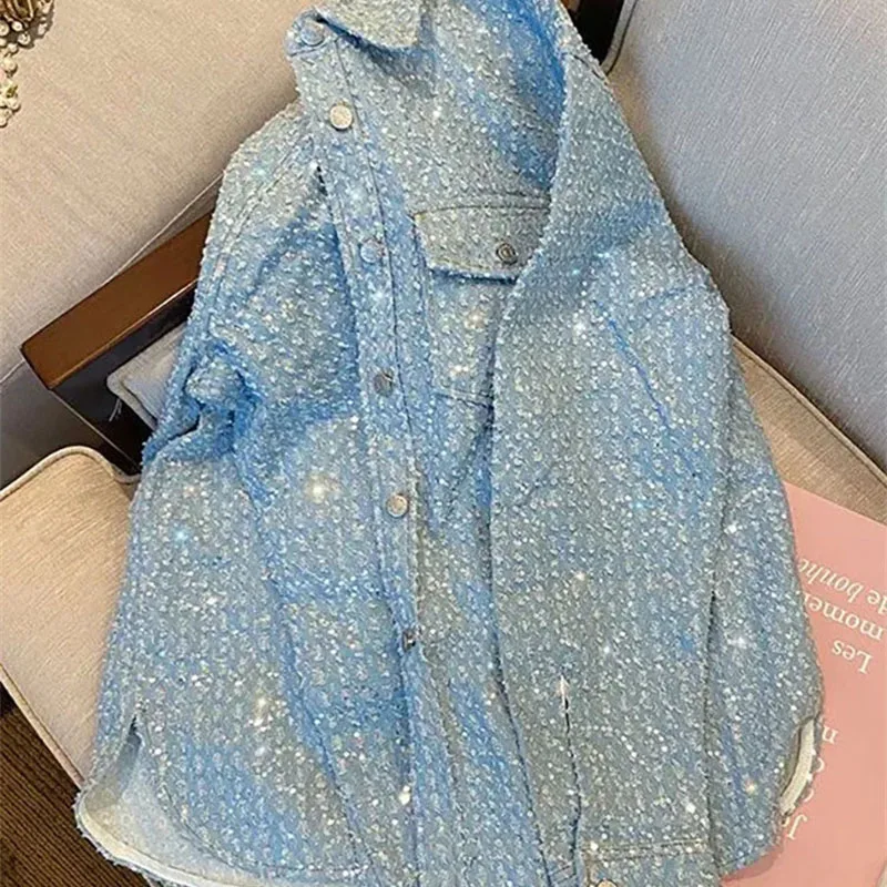 

2026 Spring Autumn New Denim Coat Women Heavy Industry Blue Jacket Female Street Lovers Loose Fashion Pocket Tops Shirt Jackets