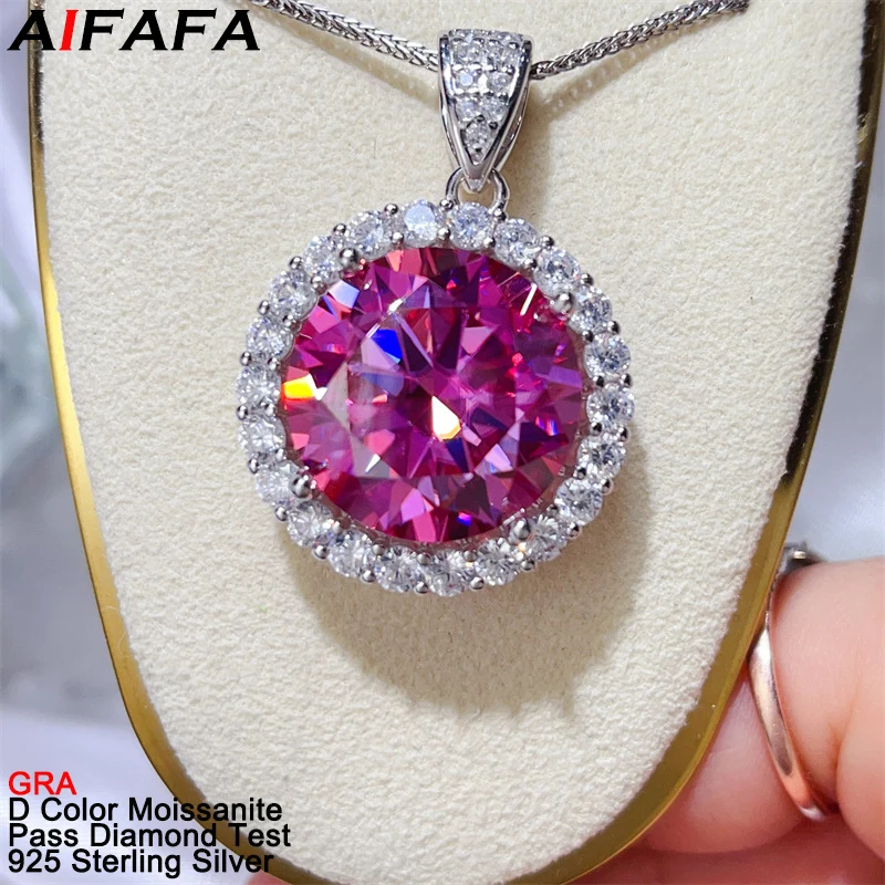

20 Carat Moissanite Diamond Pendant Necklace s925 Silver Pink White Green Big Moissaite Pendant Fine Jewelry Pass Diamond Test