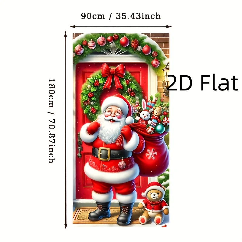 Santa Claus Door Banner Polyester Door Cover, for Home, Outdoor, Lawn, Porch