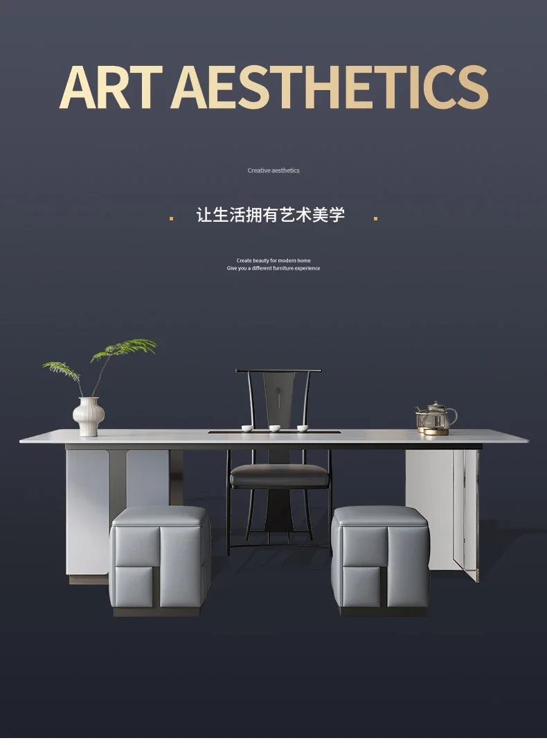 لوحة حجرية طاولة شاي غرفة المعيشة طاولة صنع الشاي مصمم حديث الحد الأدنى مكتب إيطالي الحد الأدنى مجموعة كراسي الطاولة #4