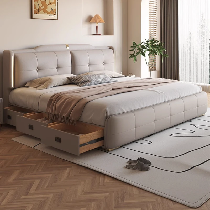 

Princess Bedroom Bed Double Nordic European Cheap Aesthetics French Bed Minimalist Comfortable Wedding Wood Muebles Furniture