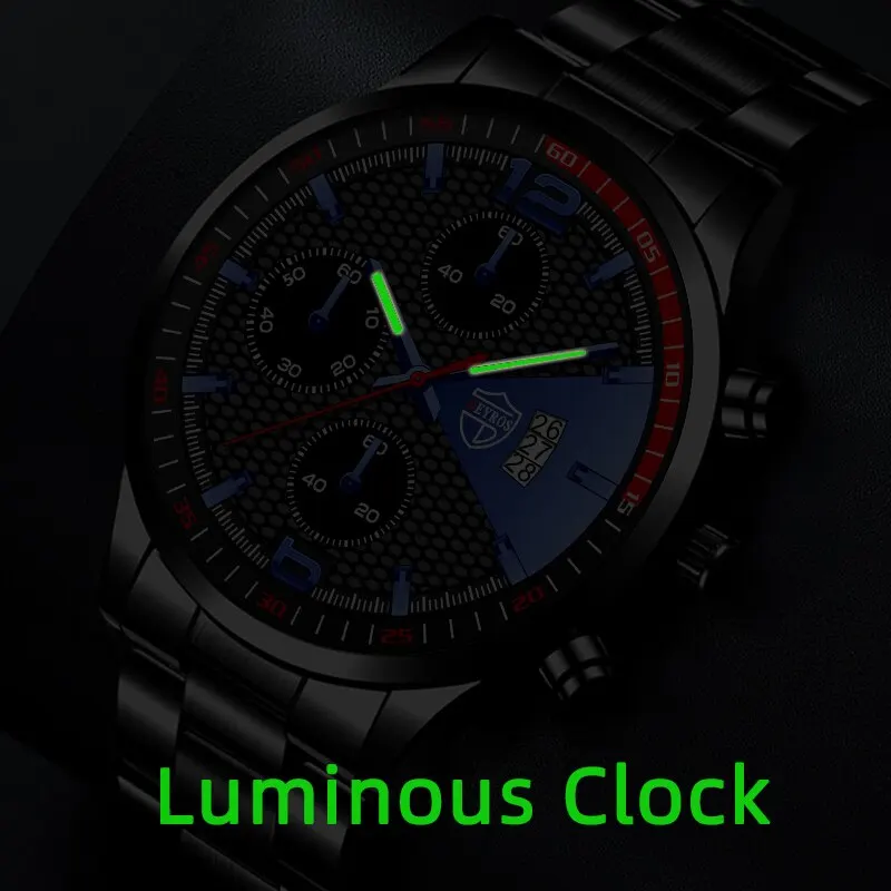 Fashion Mens Watches Stainless Steel Quartz Wristwatch Calendar Date Luminous Clock Luxury Business Casual Men Bracelet