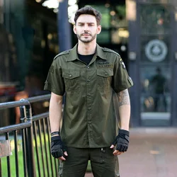 Summer Pure Cotton Men's Shirts Short Sleeve Embroidery Overshirt 101 Airborne Casual Shirt Men Clothing Blouse AF117