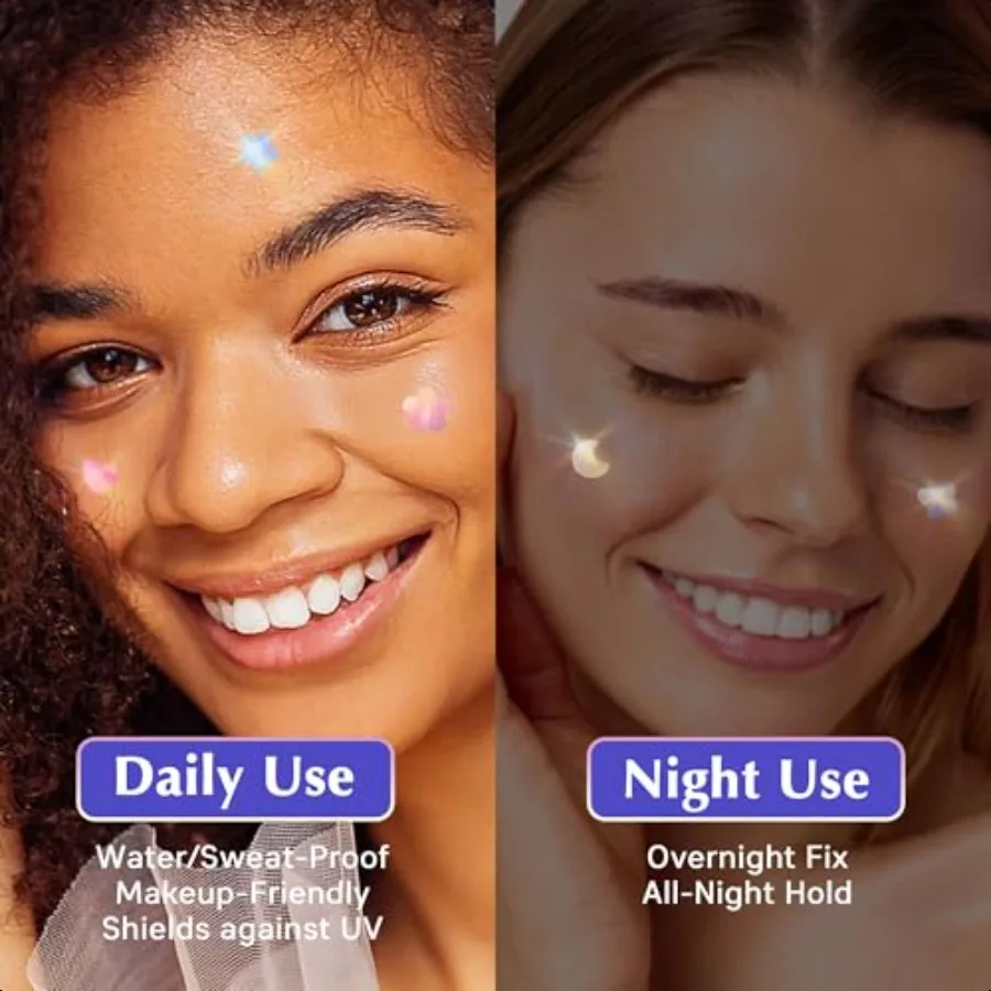 แผ่นแปะสิวโฮโลแกรมสำหรับใบหน้า แผ่นแปะสิวไฮโดรคอลลอยด์น่ารัก ผสมกรดซาลิไซลิกและทีทรี สีสันสดใส รูปดาว สำหรับสิวและรอยสิว