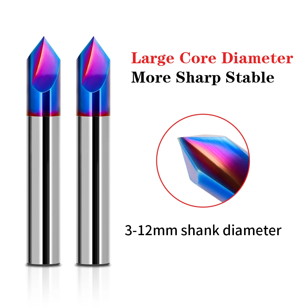 HRC65 Chamfer Milling Cutter 3-12mm 90 Degree Carbide End Mill CNC Machine Router Bit Nano Blue Coated 2 3 Flutes Milling Tools