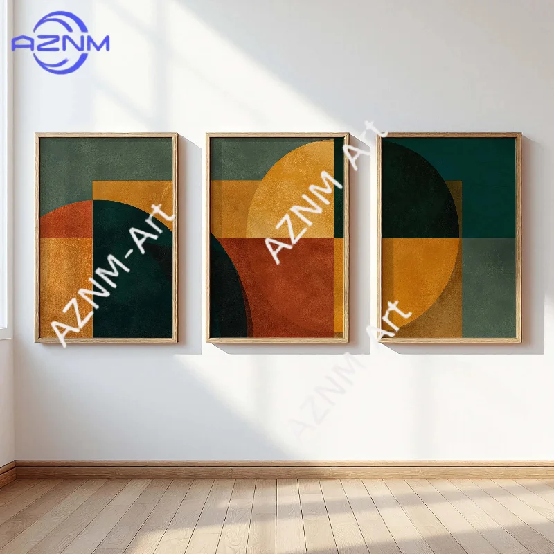 1/3-teiliges Art-Deco-Geometrie-Triptychon-Set – Gold & Grün Abstrakte Wandkunstdrucke für Zimmer, Büro, Galerie-Wand