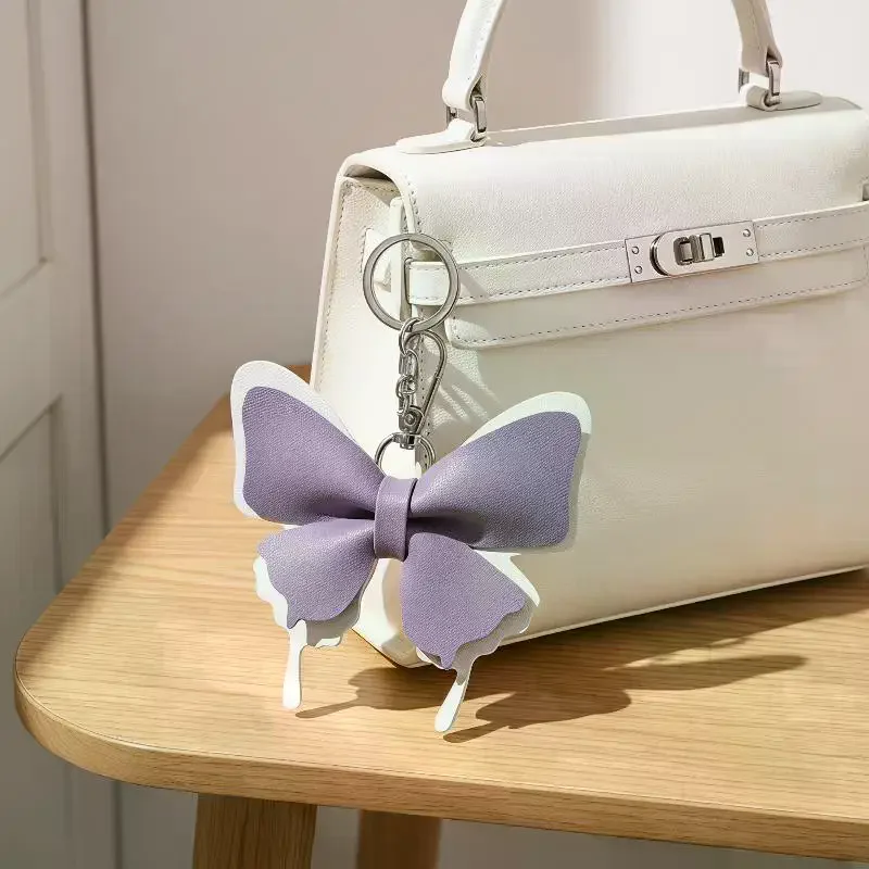 Handcrafted Butterfly Leather Keychain 1Pcs Double-Layer Wing Design Pendant Cute Bag Charm for Women Girls Car Key Decor