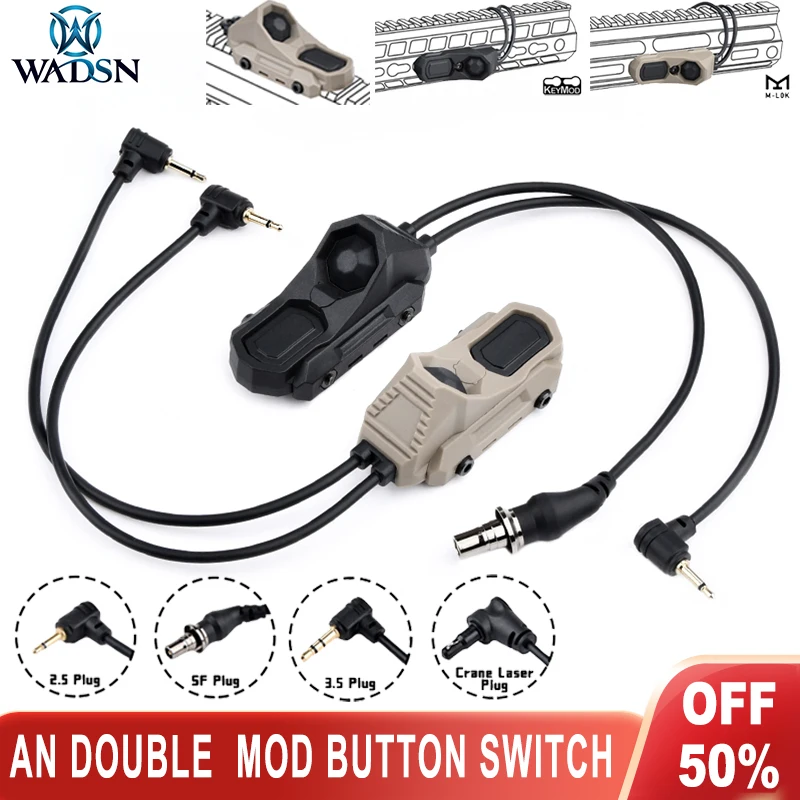 WADSN Tactical Axoun Dual Function ModButton Pressure Switch For Picatinny Mlok KeymodRail PEQ DBALM600Flashlight CraneSF2.5Plug