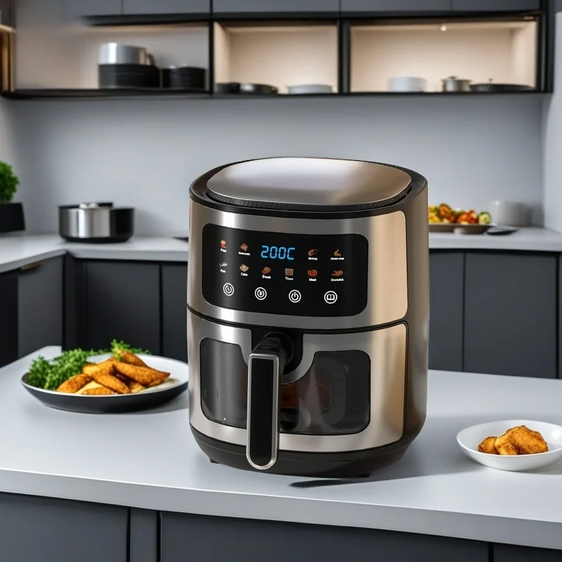 

Аэрофритюрница из нержавеющей стали 8 л, черный бриллиант, визуальное электрическое здоровое приготовление пищи на 360 градусов ° Быстрая циркуляция для