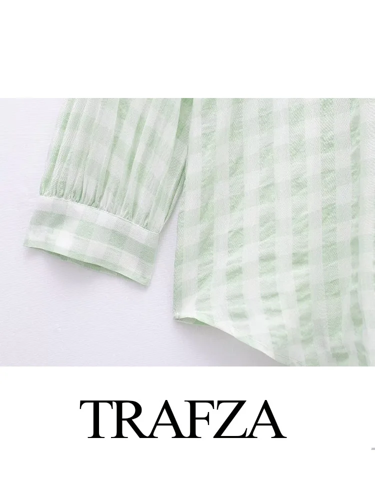 TRAFZA-Blusa de manga larga con botones para mujer, Top elegante e informal con cuello vuelto, decoración de 2 colores, novedad de verano