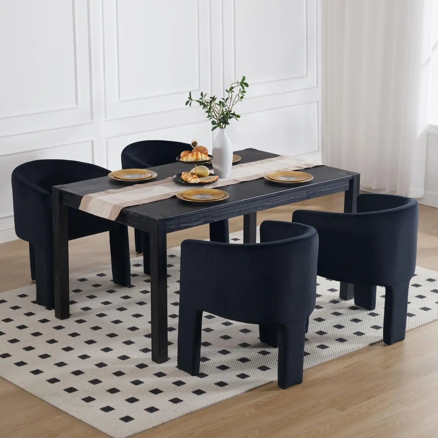 Black Velvet Dining Chairs Modern Barrel Dining Chairs with Arms Upholstered Kitchen & Dining Room Chairs