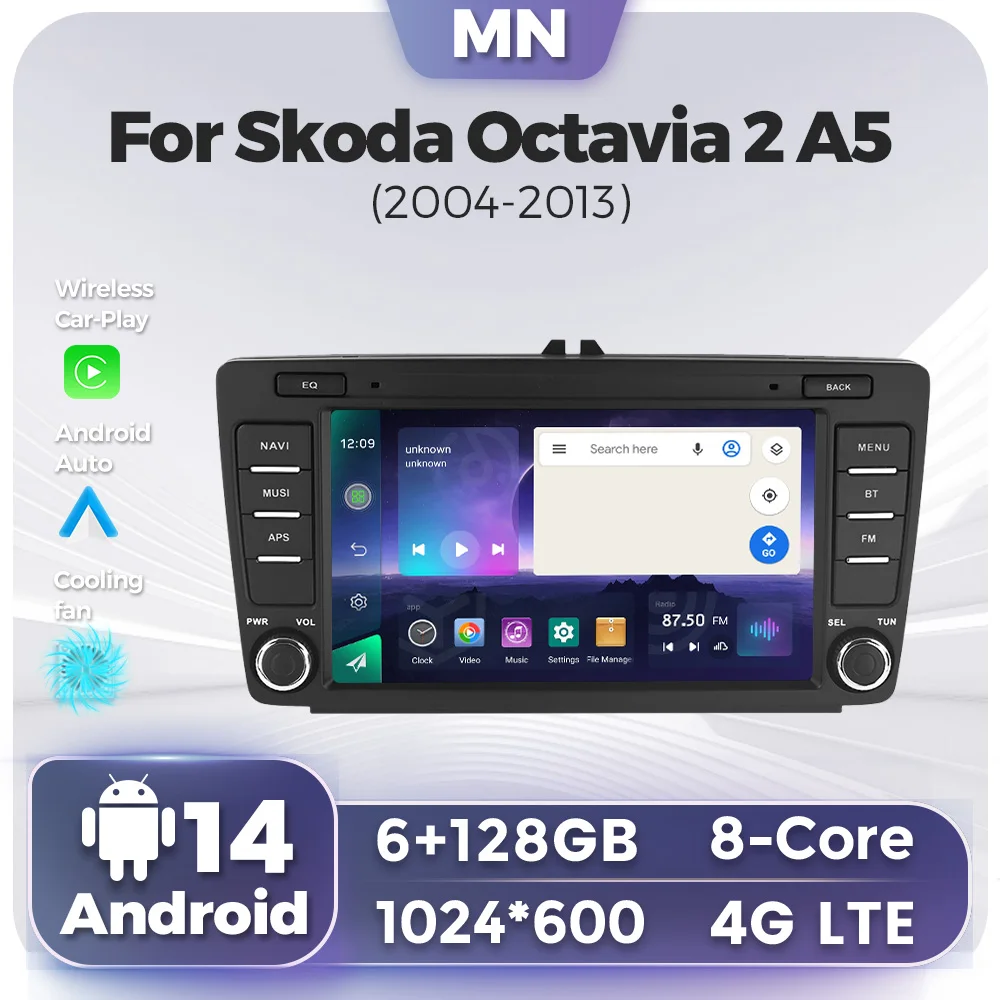 EU Duty Free Shop Android 14 Wireless CarPlay Auto For Skoda Octavia 2 A5 2004-2013 Car Radio Multimedia Video Player GPS Stereo