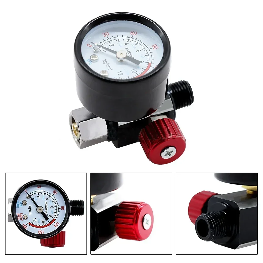 Pneumatic Tools Inline Oil Water Trap Filter with Air Regulator Gauge Designed for Use with For Airbrush Airlines