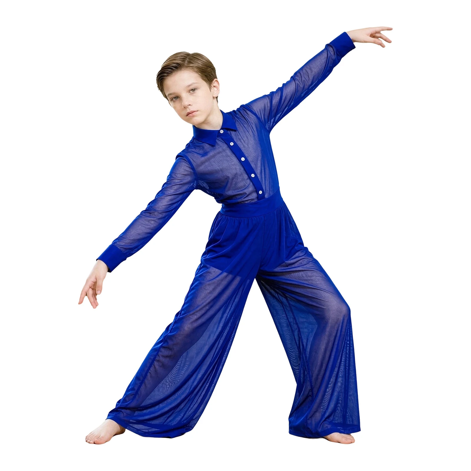 Kids Jumpsuit for Boys Mesh Wide-leg Bodysuit Ballet Gymnastic Leotard Performance Chacha Tango Lyrical Dance Modern Dancewear