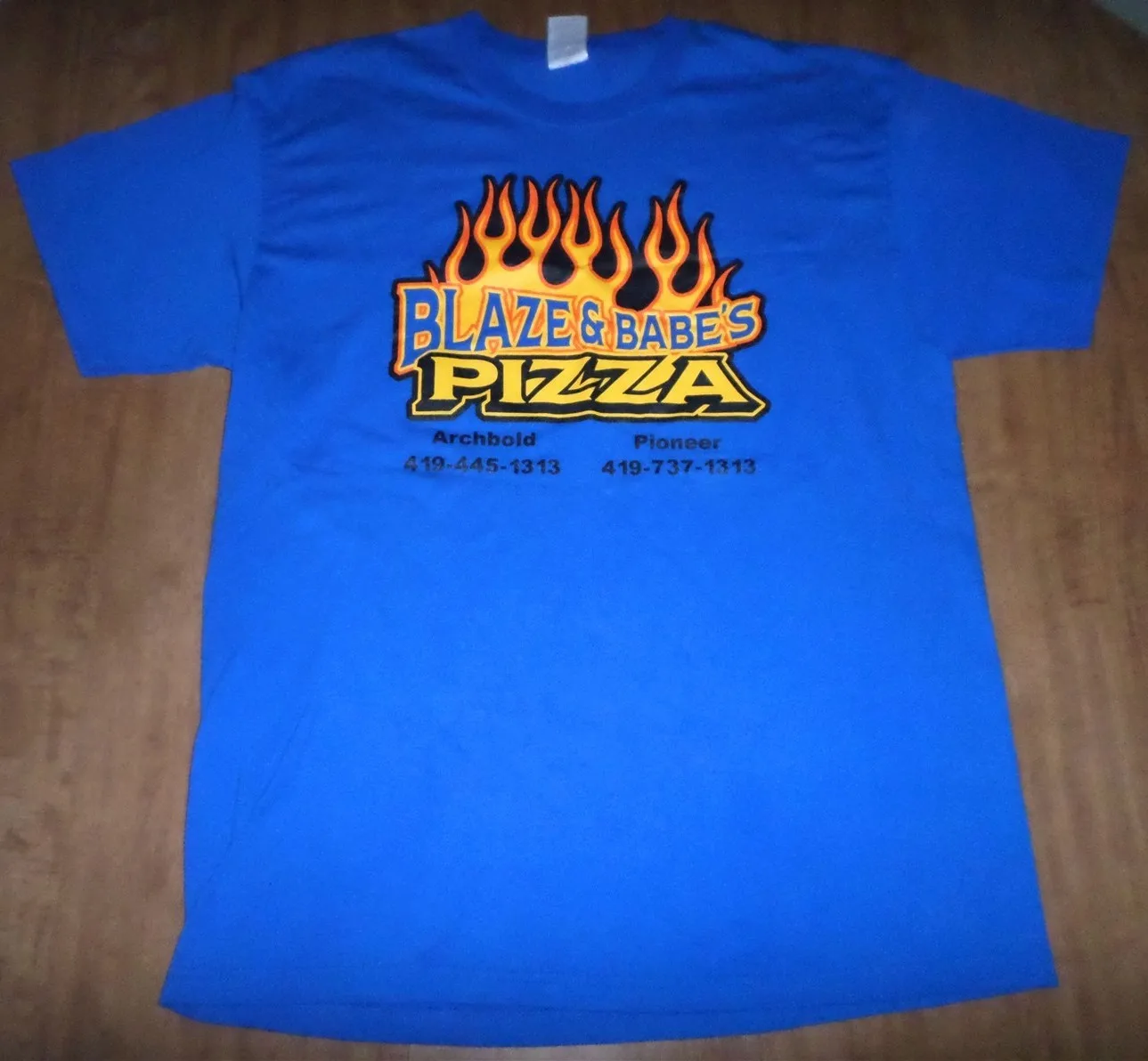 BLAZE & BABE’S PIZZA Archbold tee XL logo T shirt Pioneer OHIO defunct