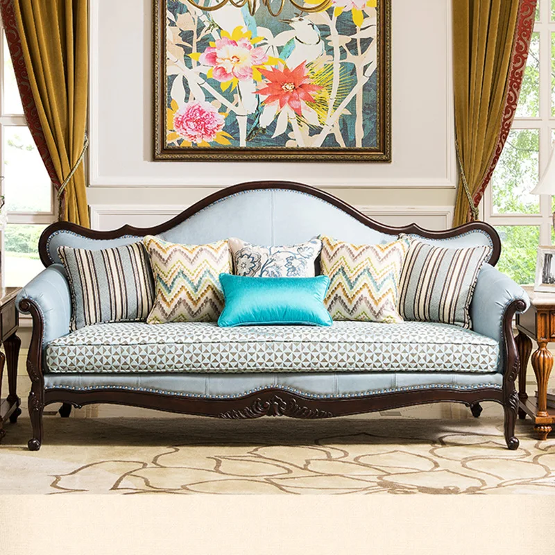 American fabric sofa European style simple living room coffee table corner table sofa 123 combination furniture