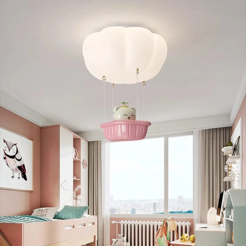 Warm Romantic Children's Room Chandeliers Cute Hot Air Balloon Bear Light LED Modern Nursery Little Boy Girl Bedroom Chandelier