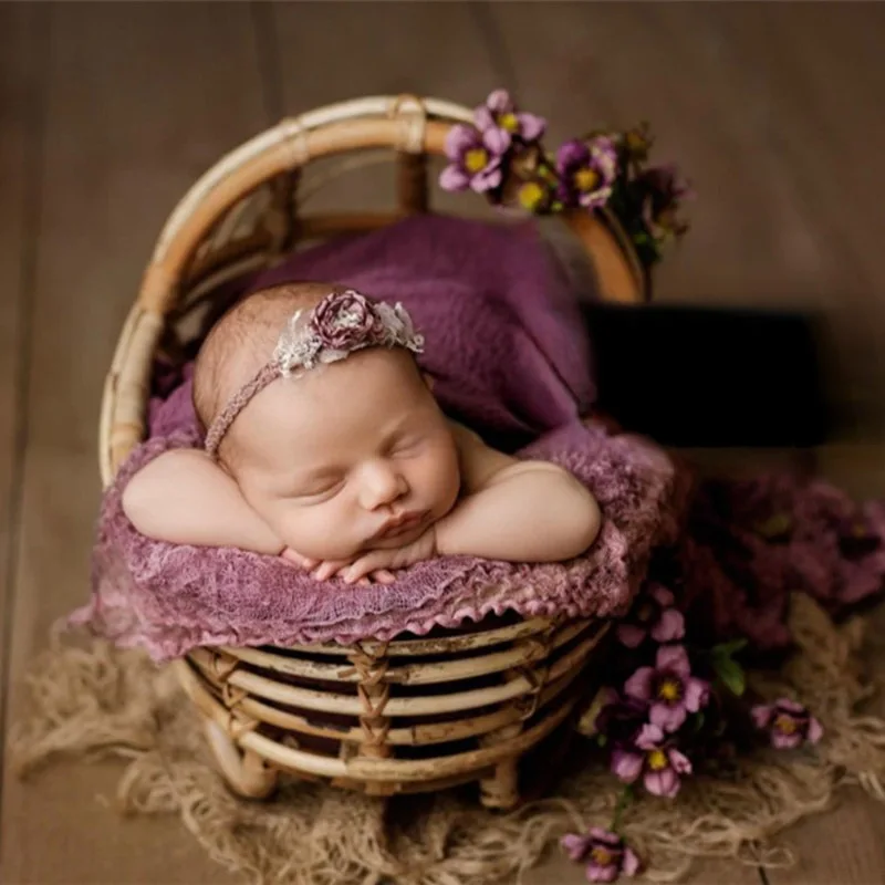 Newborn Photography Props Retro Hand-woven Rattan Baskets Baby Photo Chair Bed Posing Studio Infant Photography Supplies Tool