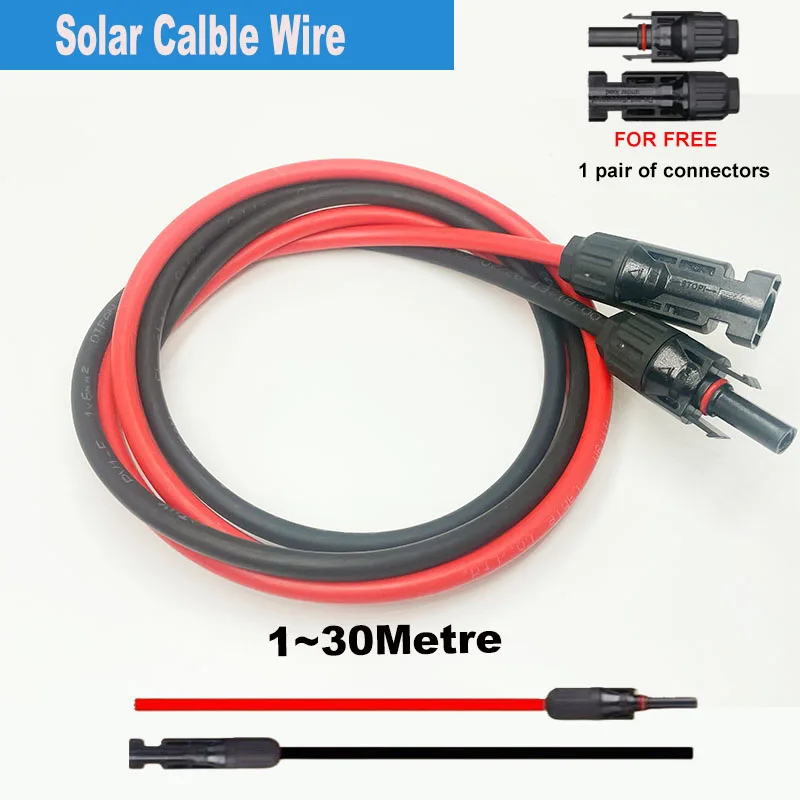 1 paire de câbles d'extension solaires avec paire de connecteurs mâles et femelles câbles solaires en cuivre étamé 10/12/14/16AWG pour systèmes photovoltaïques