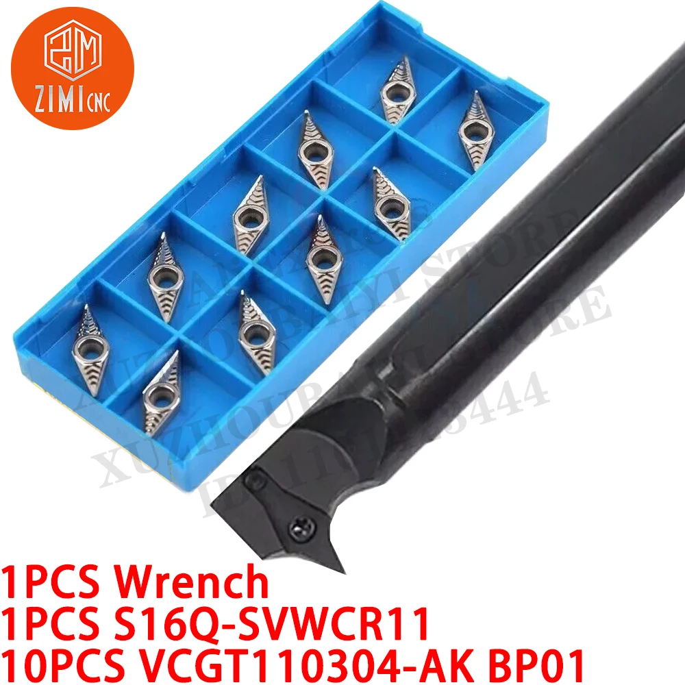 1PCS S16Q-SVWCR11 16mm CNC Lathe Internal Turning Tool Holder +10PC VCGT110304 Carbide Inserts CNC tool metal lathe cutting tool