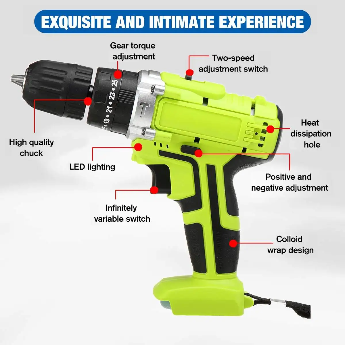 48V Electric Drill Impact Drill Cordless Screwdriver 25+3 Torque Mini Cordless Drill Power Tools With 1 Rechargeable Battery