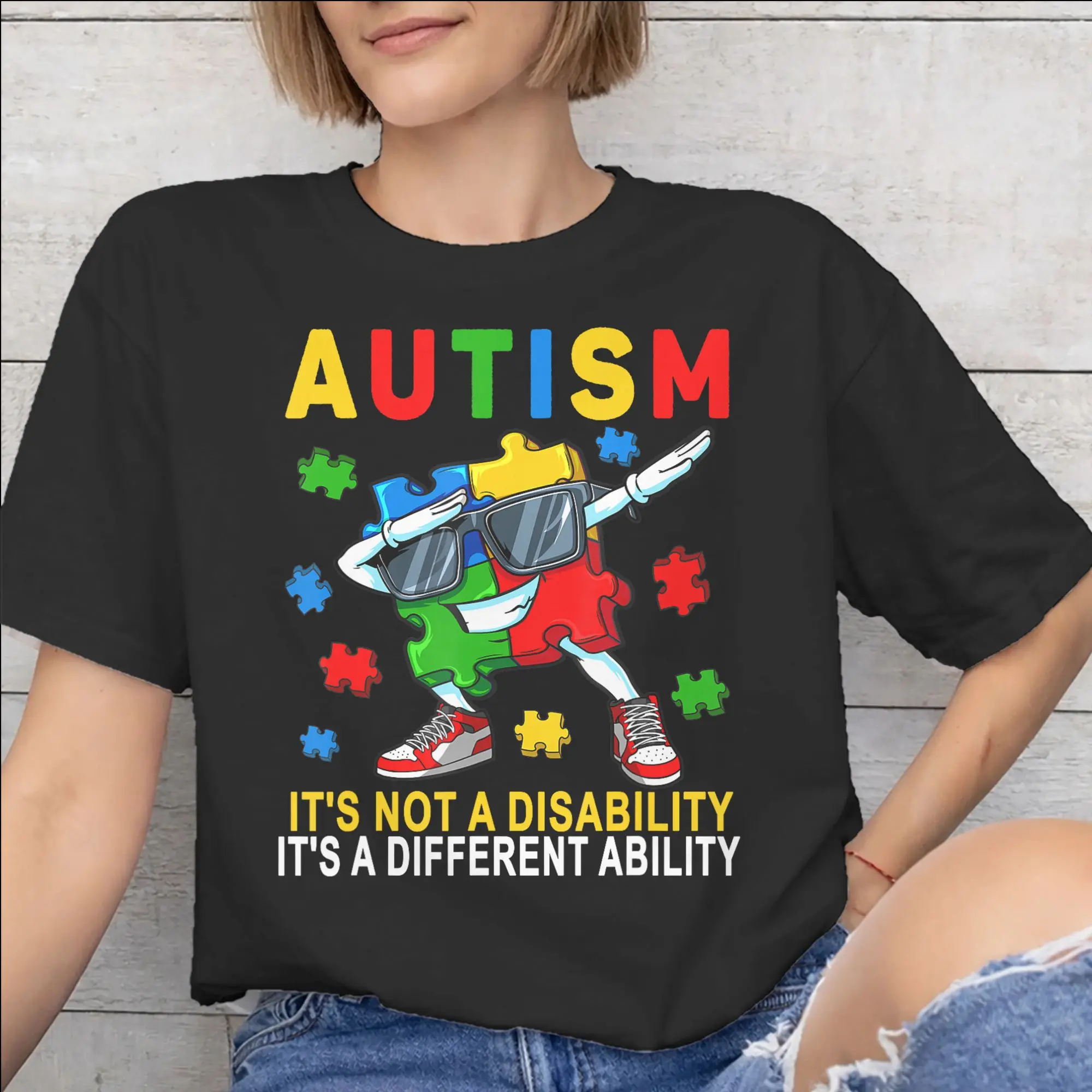 All Seasons Dabbing Puzzle Autism Awareness T Shirt for Men Women  Cotton T-shirts Short Sleeve Tops