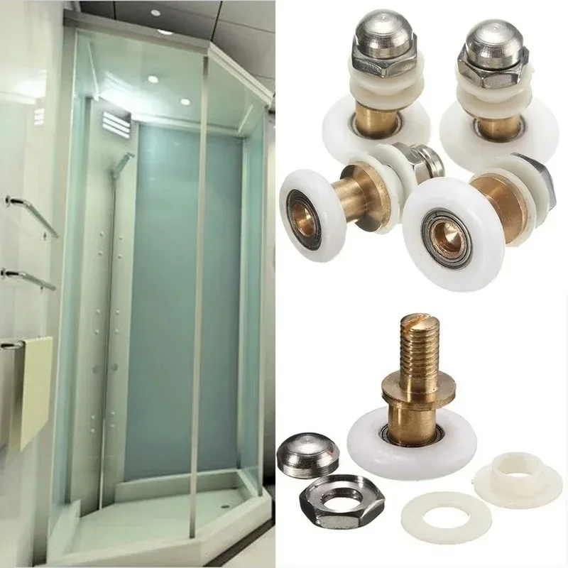 

4-Pack Brass-Plated Shower Door Rollers - 23/25/27mm Glass Sliding Wheels with Track, Replacement Hardware for Bathroom
