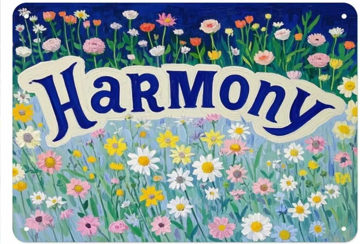 Vintage Metallschild HARMONY Aluminium Blechschild Retro Wanddekoration für Zuhause, Büro, Bar, Küche, Garage