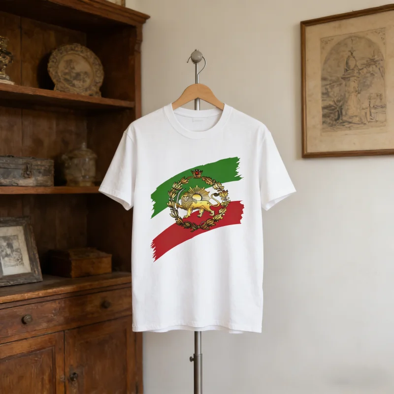 Iran Pahlavi Dynasty Flag T-shirt Parent Child Shirt O Khorshid Lion Sun Pattern T-shirt Retro Persian Emblem Casual  Top