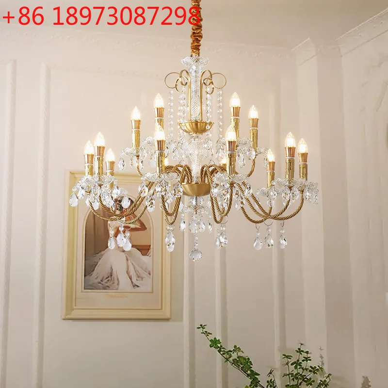 

Полностью медная люстра, французский свет, роскошная гостиная, премиум-класса, американская хрустальная свеча для главной спальни, люстра