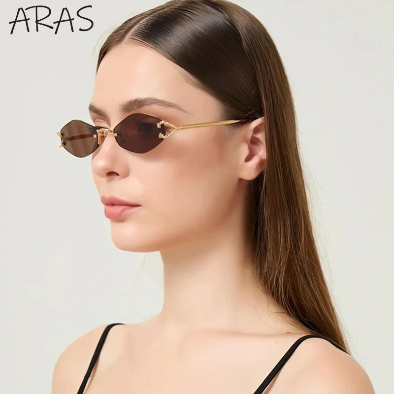 Fashion Rimless Rhombus Sunglasses Women 2024 Luxury Brand Small Frame Sun Glasses Men Vintage Classic Polygonal Shades Eyewear