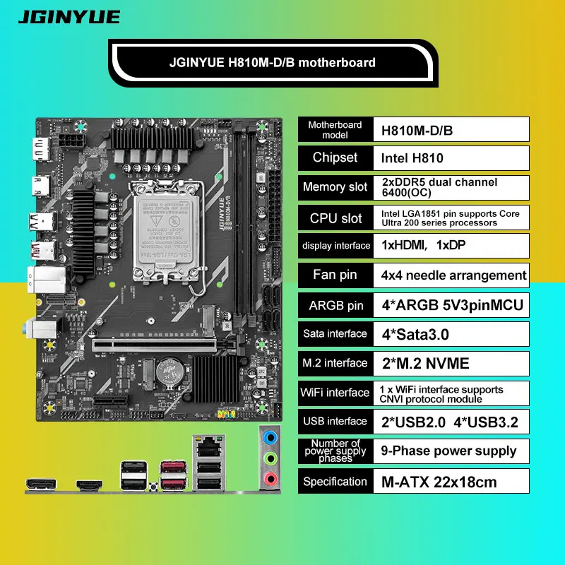

H810 Intel LGA1851 DDR5 micro-ATX motherboard For Intel®Core Ultra200 Series CPU 225/245K/265K DDR5 RAM MAX 64GB