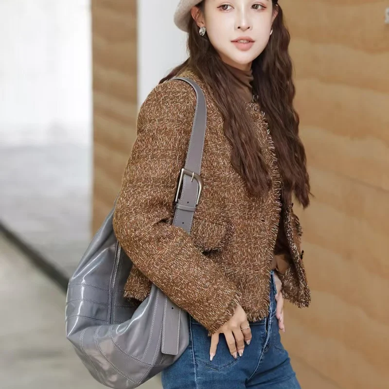 

Large Capacity Dumpling Bag Versatile Genuine Leather Women's Bag 2025 New Style Crossbody Shoulder Bag Large Croissant Bag Comm