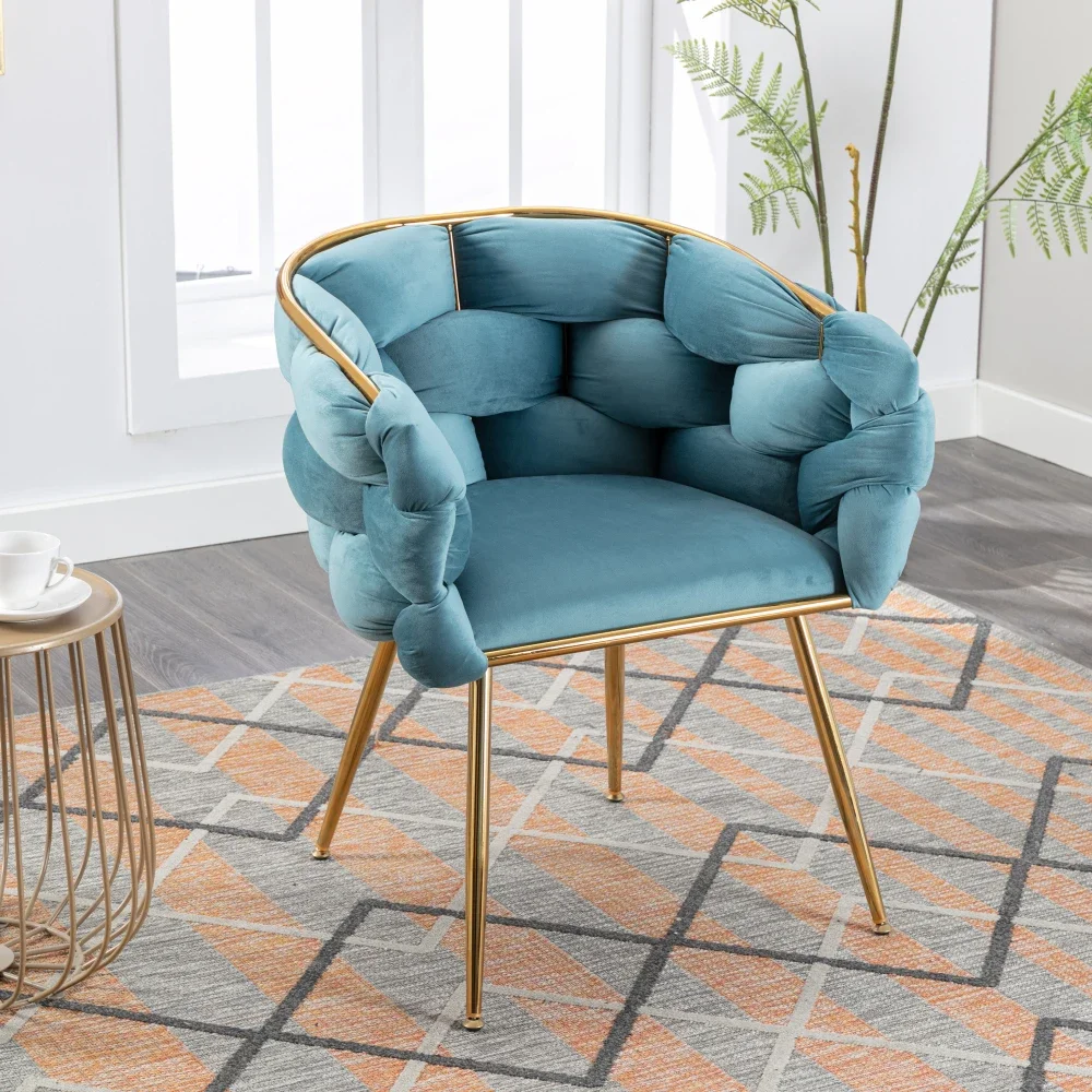 Luxe moderne eenvoudige vrije tijd fluwelen enkele fauteuil slaapkamer luie persoon huishoudelijk dressoir kruk manicure tafel achterstoel blauw