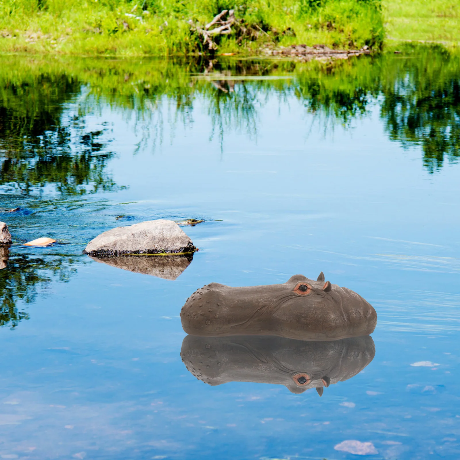 

Simulation Statue Hippo Sculpture Resin Floating Garden Pond Decor For Yard Patio Landscape Water Ornament Hippo