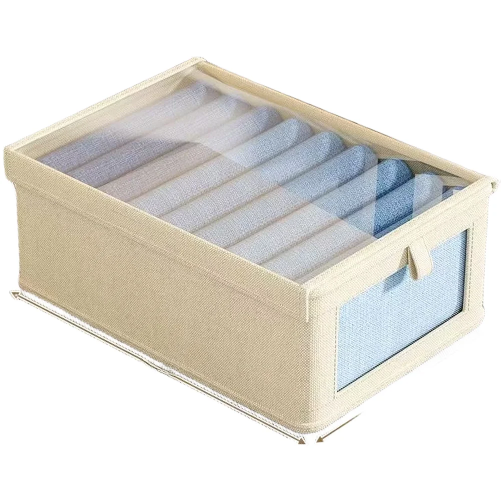 Cotton Linen Foldable Storage Bin with Transparent Viewing Window Designed for Closet Organization and Efficient Stacking Use