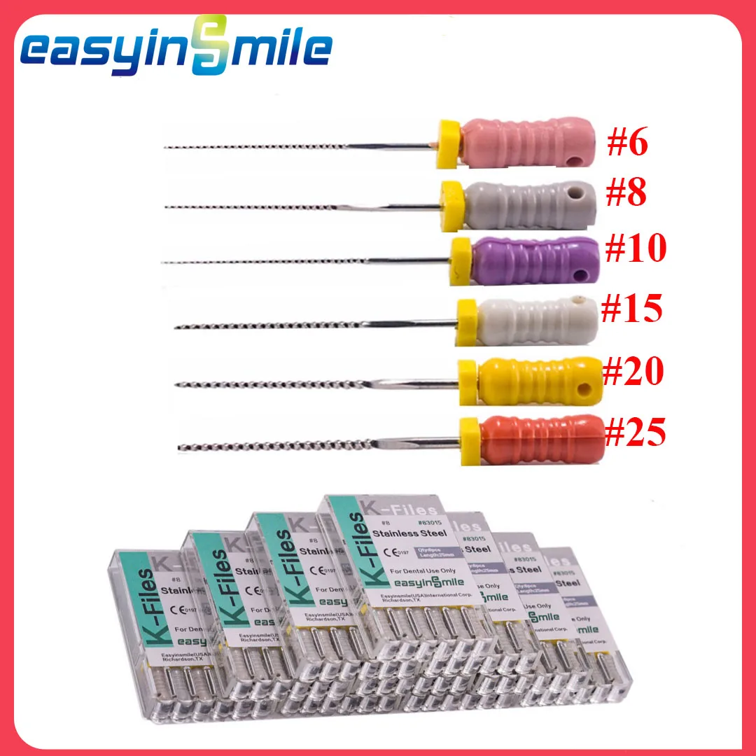 

Easyinsmile Dental Endo K-Files Stainless Steel Hand Use Root Canal Endodontic Files Tips 25mm #6-#80 Odontologia