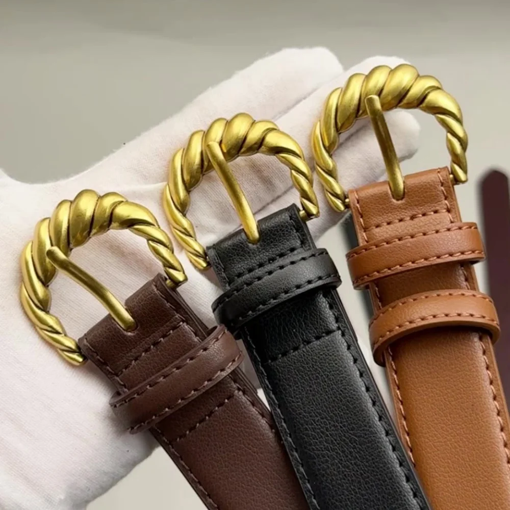 

Luxury Women Genuine Leather Belt for Jeans Trend Gold Color Buckle Pin Adjustable Waistbelt Korean Style Belts Accessories