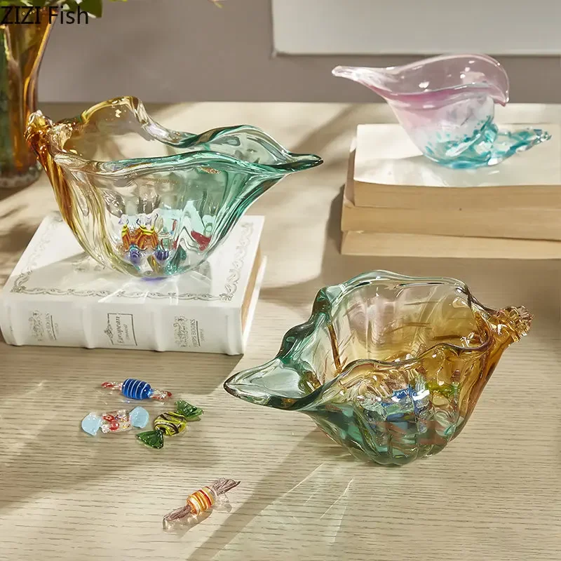 

Colorful Conch Candy Jar Fruit Tray Creative Transparent Glass Conch Storage Basket Room Aesthetic Decor Desktop Storage Tray