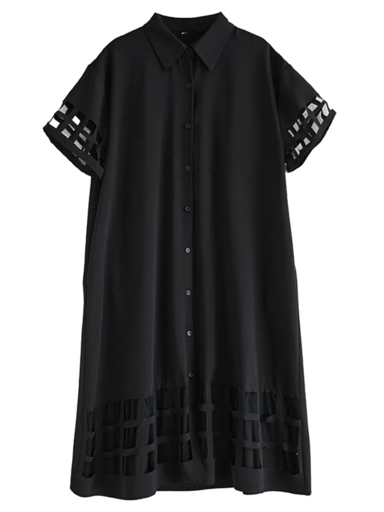 Oversized zomer lange shirtjurk dames mesh uitgehold modis damesjurken met korte mouwen losse damesjurk
