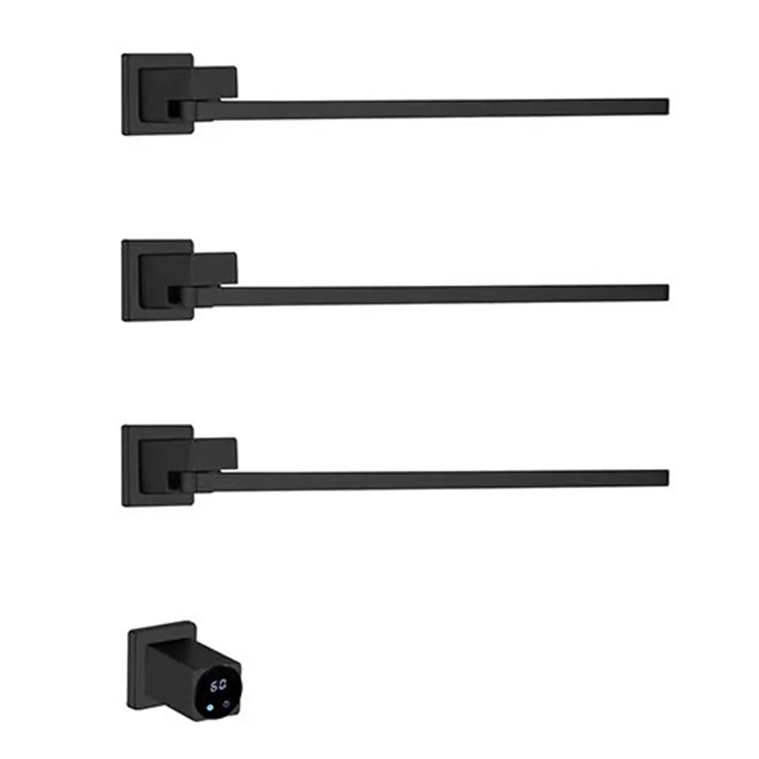High Quality Concealed Electric Towel Rails with Waterproof 3 Square Rotatable Heated Rails Matte Black Towel Warmer Rack