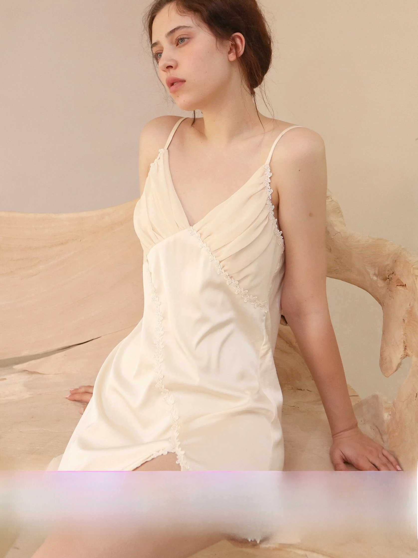 Original Sexy Silk Chiffon Bridesmaid Nightgown Women's Summer Open Split Strap Sleepwear Romantic Floral Lace Short Dress