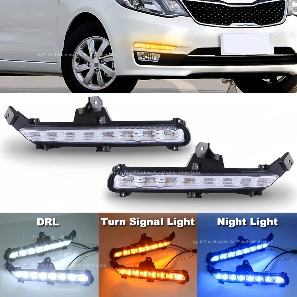 For Kia K2 2015-2016 Modification LED Daytime running light Flowing Light Turn signal fog light Specialized Auto parts 3 colors