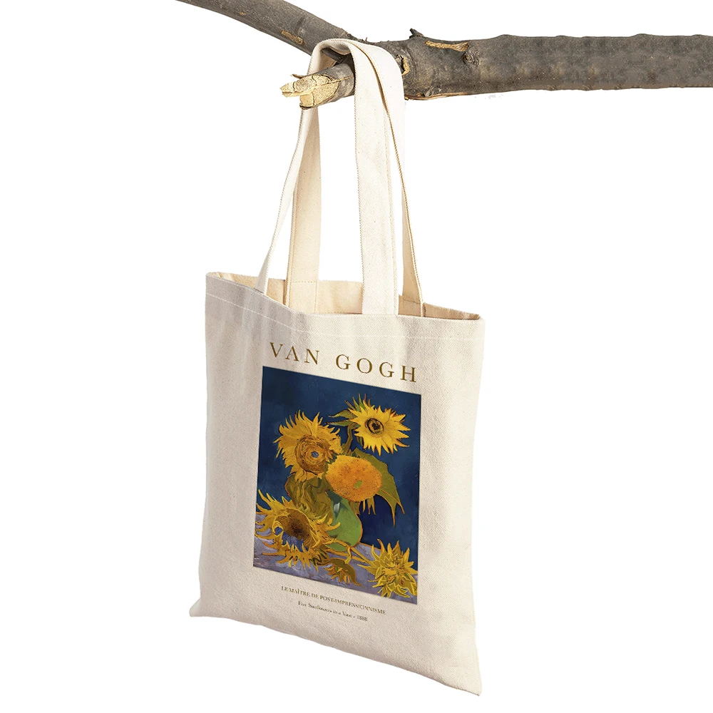 Van Gogh Almond Blossom Iris Starry Night Lady Shopping Bag Double Print Geometric Eco Women Shopper Bags Casual Tote Handbags