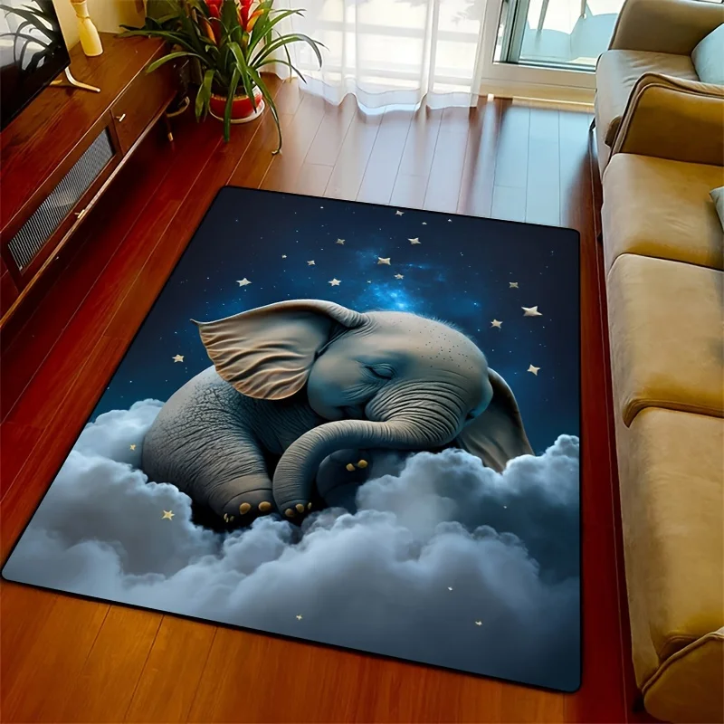 

Dreamy Elephant Rug for Nursery | Starry Night Clouds Design | Soft Floor Mats for Baby Rooms Skid resistant carpet