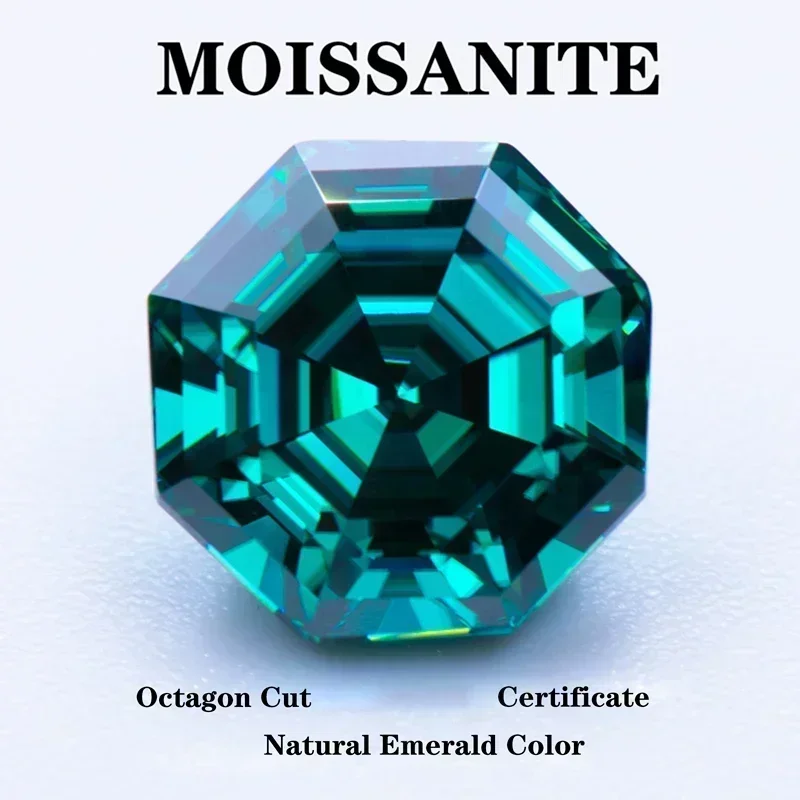 

Top Moissanite Stones Octagon Shape Natural Emerald Green Color DIY Advanced Charms Jewelry Making with Certifica